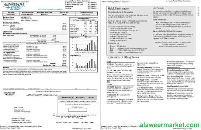 USA Minnesota Energy utility bill, Word and PDF template, 2 pages